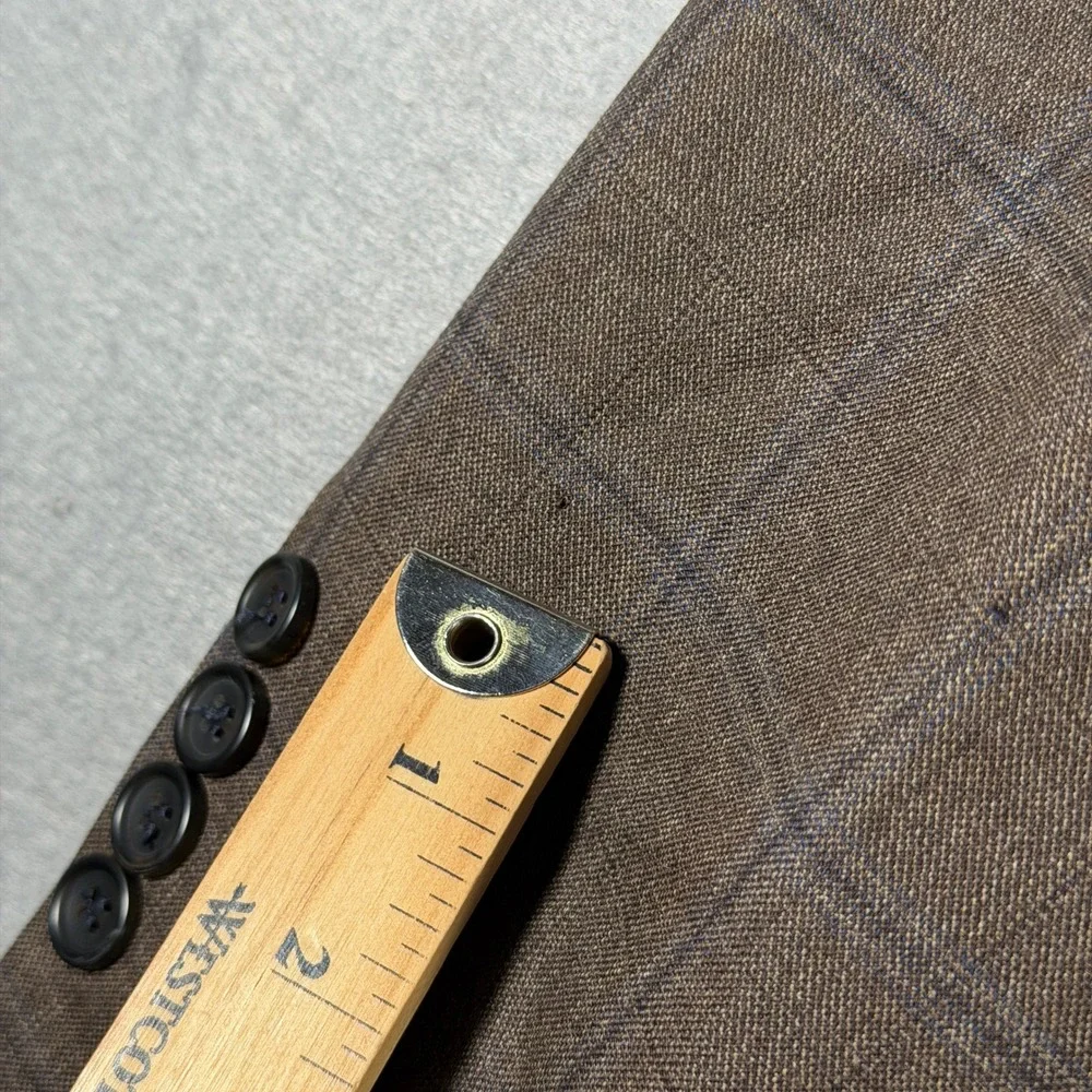 Joseph & Feiss Gold Men 44R Brown Windowpane 100% Wool Classic Fit Blazer Jacket